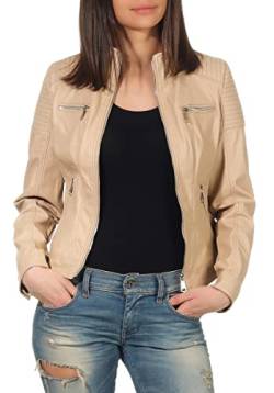 Malito Damen Jacke | Kunstleder Jacke | Jacke mit Zipper | lässige Bikerjacke - Sakko - Jackett 5179 (3XL, beige) von malito more than fashion