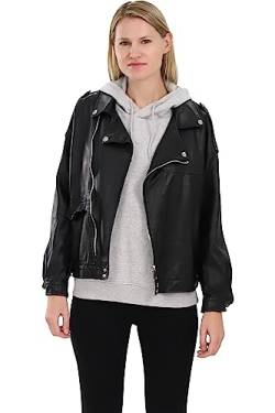 Malito Damen Jacke Kunstleder | Oversized Jacke | lässige Bikerjacke | Faux Leather | Schulterklappen JF1848 (schwarz, 38-40) von malito more than fashion