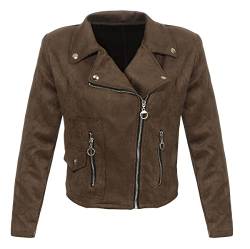 Malito Damen Jacke | Velours Jacke | Biker Jacke mit Reißverschluss | Faux Leather - leichte Jacke 19617 (Oliv, XL) von malito more than fashion