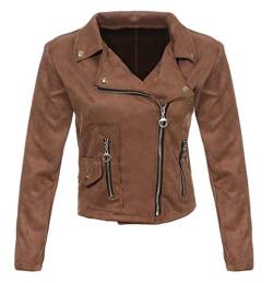 Malito Damen Jacke | Velours Jacke | Biker Jacke mit Reißverschluss | Faux Leather - leichte Jacke 19617 (braun, L) von malito more than fashion