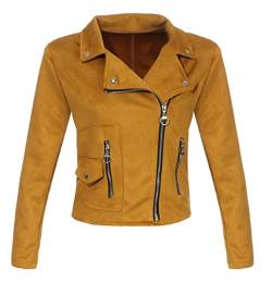 Malito Damen Jacke | Velours Jacke | Biker Jacke mit Reißverschluss | Faux Leather - leichte Jacke 19617 (dunkelgelb, M) von malito more than fashion