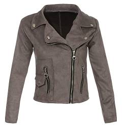 Malito Damen Jacke | Velours Jacke | Biker Jacke mit Reißverschluss | Faux Leather - leichte Jacke 19617 (grau, S) von malito more than fashion