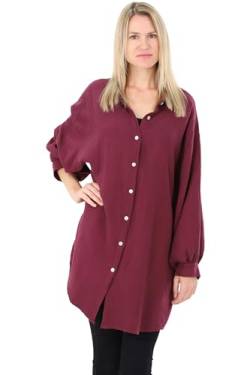 Malito Damen Musselin Bluse - Langarm Blusenhemd - langes Oversize Hemd aus Baumwolle - Long Shirt Strand Cover Up 20914 (Bordeaux 34-46) von malito more than fashion