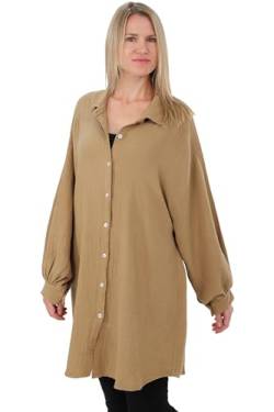 Malito Damen Musselin Bluse - Langarm Blusenhemd - langes Oversize Hemd aus Baumwolle - Long Shirt Strand Cover Up 20914 (Fango 34-46) von malito more than fashion