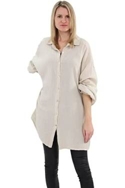 Malito Damen Musselin Bluse - Langarm Blusenhemd - langes Oversize Hemd aus Baumwolle - Long Shirt Strand Cover Up 20914 (beige 34-46) von malito more than fashion