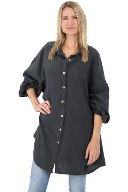 Malito Damen Musselin Bluse - Langarm Blusenhemd - langes Oversize Hemd aus Baumwolle - Long Shirt Strand Cover Up 20914 (dunkelgrau 34-46) von malito more than fashion