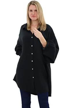 Malito Damen Musselin Bluse - Langarm Blusenhemd - langes Oversize Hemd aus Baumwolle - Long Shirt Strand Cover Up 20914 (schwarz 34-46) von malito more than fashion