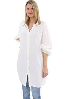 Malito Damen Musselin Bluse - Langarm Blusenhemd - langes Oversize Hemd aus Baumwolle - Long Shirt Strand Cover Up 20914 (weiß 34-46) von malito more than fashion