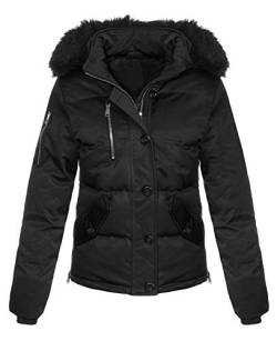 Malito Damen Winterjacke mit Fell | gefütterte Kurzjacke | Jacke mit Kapuze - Steppjacke JF1841 (schwarz, S) von malito more than fashion