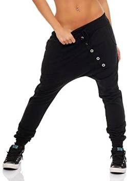 Malito – Jogginhose Damen Baggy aus Baumwolle – Sweathose mit elastischem Bund – Bequeme Low-Waist Haremshose Damen zum Tanzen & Alltag – Sweatpants Frauen Pumphose 8023 (Schwarz) von malito more than fashion