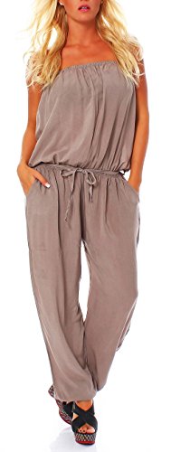 malito Damen Einteiler in Uni Farben | Overall mit Stoffgürtel | Jumpsuit - Hosenanzug - Romper 4538 (fango) von malito more than fashion