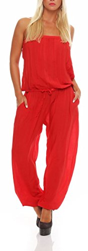 malito Damen Einteiler in Uni Farben | Overall mit Stoffgürtel | Jumpsuit - Hosenanzug - Romper 4538 (rot) von malito more than fashion