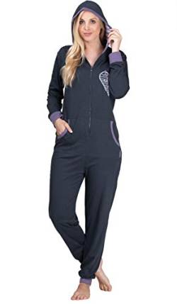 maluuna - Damen Jumpsuit, Onesie, Overall, Einteiler mit Bündchen an Arm- und Beinabschluss aus 100% Baumwolle, Farbe:anthrazit, Größe:32-34 von maluuna