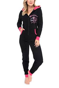 maluuna Damen Jumpsuit Onesie Jogger Hausanzug Overall in hochwertiger Sweater-Qualität mit Bündchen am Arm- und Beinabschluss, Farbe:schwarz, Größe:S von maluuna