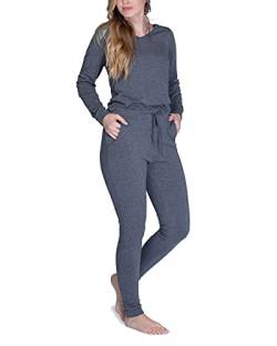 maluuna - Damen Jumpsuit mit Bündchen an Arm- und Beinabschluss und Kordelzug, Farbe:anthrazit-Melange, Größe:32-34 von maluuna