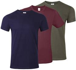 3-er Pack T-Shirts für Herren in Basic Farben mit guter Passform. Navy Burgunder Khaki 3XL von mama band