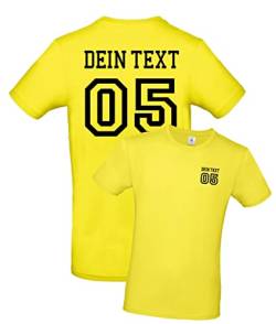 Herren T-Shirt mit Wunschname und Zahl Bedrucken. T-Shirt selber gestalten. T-Shirt Druck. T-Shirt mit Wunschtext. T Shirts sind Ökotex-100 Zertifiziert. Gelb2XL von mama band