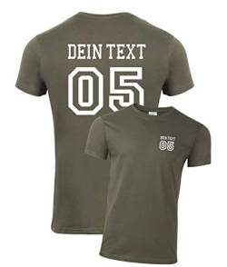 Herren T-Shirt mit Wunschname und Zahl Bedrucken. T-Shirt selber gestalten. T-Shirt Druck. T-Shirt mit Wunschtext. T Shirts sind Ökotex-100 Zertifiziert. - Oliv M von mama band