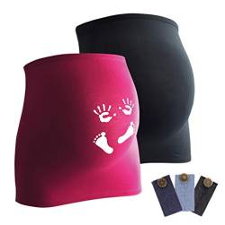 Mamaband Schwangerschaft Bauchband für die Babykugel im Doppelpack 1xUni 1xPrint – Rückenwärmer und Shirtverlängerung für Schwangere – Elastische Umstandsmode Magenta 32-38 von mama band