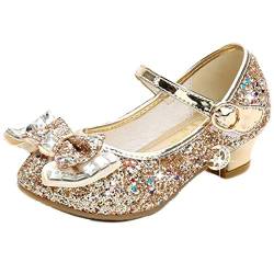 mama stadt Prinzessin Schuhe Mädchen Glitzer Schuhe Kinder Stöckelschuhe Mädchen Pailletten Prinzessin Cosplay Schuhe Partys Hochzeiten Klett Sandalen Elegante Mädchen Schuhe mit Absatz, Golden/ 32 von mama stadt