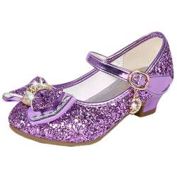 mama stadt Prinzessin Schuhe Mädchen Glitzer Schuhe Kinder Stöckelschuhe Mädchen Pailletten Prinzessin Cosplay Schuhe Partys Hochzeiten Klett Sandalen Elegante Mädchen Schuhe mit Absatz, Lila/ 29 von mama stadt