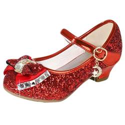 mama stadt Prinzessin Schuhe Mädchen Glitzer Schuhe Kinder Stöckelschuhe Mädchen Pailletten Prinzessin Cosplay Schuhe Partys Hochzeiten Klett Sandalen Elegante Mädchen Schuhe mit Absatz, Rot/ 27 von mama stadt