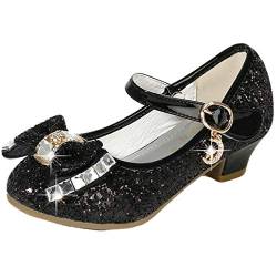 mama stadt Prinzessin Schuhe Mädchen Glitzer Schuhe Kinder Stöckelschuhe Mädchen Pailletten Prinzessin Cosplay Schuhe Partys Hochzeiten Klett Sandalen Elegante Mädchen Schuhe mit Absatz, Schwarz/ 33 von mama stadt