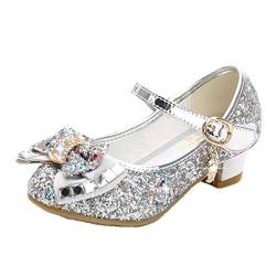 mama stadt Prinzessin Schuhe Mädchen Glitzer Schuhe Kinder Stöckelschuhe Mädchen Pailletten Prinzessin Cosplay Schuhe Partys Hochzeiten Klett Sandalen Elegante Mädchen Schuhe mit Absatz, Silber/ 35 von mama stadt