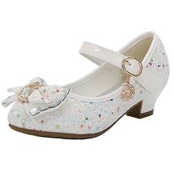 mama stadt Prinzessin Schuhe Mädchen Glitzer Schuhe Kinder Stöckelschuhe Pailletten Cosplay Schuhe Partys Hochzeiten Klett Sandalen Elegante Schuhe mit Absatz, Weiß/ 26 von mama stadt