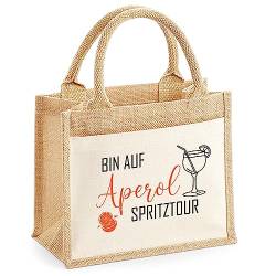 Jute Tasche "Bin auf Aperol Spritztour" | Geschenktasche Gartenparty JGA Junggesellenabschied | kleine Geschenktasche Getränk Freundin von mamir home