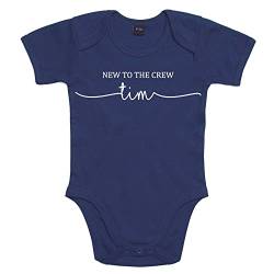 mamir home Babybody zur Geburt, Geschenk personalisiert Name - new to the crew - Baby Body Newborn (blau, 3-6 Monate) von mamir home