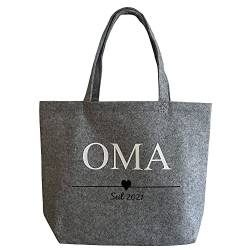 mamir home Filztaschen Shopper Geschenk - OMA MAMA TANTE - Einkaufstasche 49x39x13,5cm (Filzshopper Jahreszahl) von mamir home