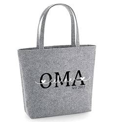 mamir home Personalisierte Tasche Filztasche Shopper OMA + Kindernamen und Jahreszahl - Geschenk Geburtstag (grau - Kindernamen auf OMA) von mamir home