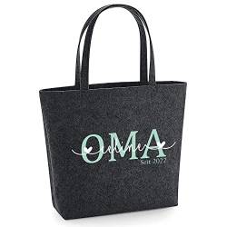 mamir home Personalisierte Tasche OMA Filztasche Shopper + Kindernamen und Jahreszahl - Geschenk Geburtstag (anthrazit - Kindernamen auf OMA) von mamir home