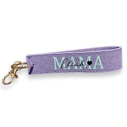 mamir home Schlüsselanhänger personalisiert mit Namen - Mama Oma Papa Opa Geschenk Geburt - Schlüsselband Geburtstag (Lila) von mamir home