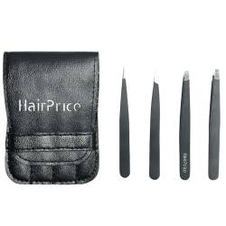 Hairprice – Maniküre und Pediküre – 4 Pinzetten zum Epilieren, mit Schwimmtasche, Schwarz – Edelstahl von man's beard