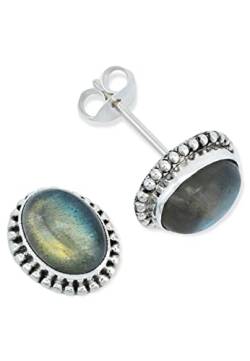 Ohrstecker 925 Silber Labradorit grün blauer Stein Edelstein Ohrringe echt Silber Damen Sterling Silber Stecker Geschenk(MOS-017-05) von mantraroma