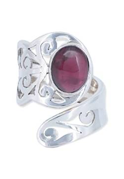 Ring 925 Silber Granat roter Stein größenverstellbar Edelstein echt Silber Damen Sterling Silber Geschenk (MRV-063-02) von mantraroma