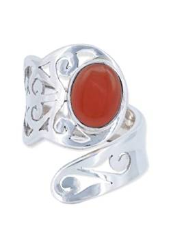 Ring 925 Silber Karneol orange roter Stein größenverstellbar Edelstein echt Silber Damen Sterling Silber Geschenk (MRV-063-16) von mantraroma