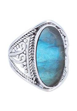 Ring 925 Silber Labradorit grün blauer Stein Edelstein echt Silber Damen Sterling Silber Geschenk (MRG-083-05-(62)) von mantraroma