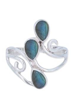 Ring 925 Silber Labradorit grün blauer Stein Edelstein echt Silber Damen Sterling Silber Geschenk (MRG-212-05-(60)) von mantraroma