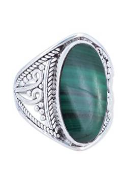 Ring 925 Silber Malachit grüner gestreifter Stein Edelstein echt Silber Damen Sterling Silber Geschenk (MRG-083-10-(54)) von mantraroma