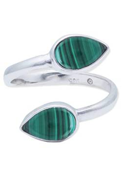 Ring 925 Silber Malachit grüner gestreifter Stein größenverstellbar Edelstein echt Silber Damen Sterling Silber Geschenk (MRV-087-10) von mantraroma
