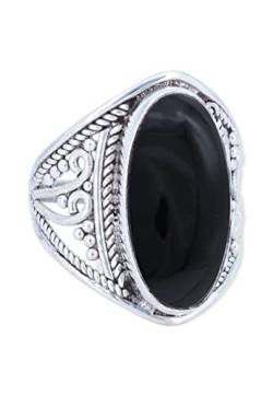 Ring 925 Silber Onyx schwarzer Stein Edelstein echt Silber Damen Sterling Silber Geschenk (MRG-083-03-(58)) von mantraroma