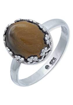 Ring 925 Silber Tigerauge brauner Stein Edelstein echt Silber Damen Sterling Silber Geschenk (MRG-185-18-(56)) von mantraroma