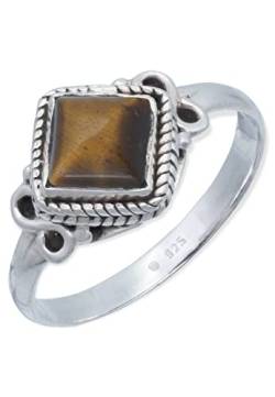 Ring 925 Silber Tigerauge brauner Stein Edelstein echt Silber Damen Sterling Silber Geschenk (MRG-189-18-(50)) von mantraroma