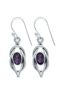 mantraroma Ohrringe 925 Silber Amethyst lila Stein Edelstein Ohrhänger echt Silber Damen Sterling Silber Hänger Geschenk (MOH-142-51) von mantraroma