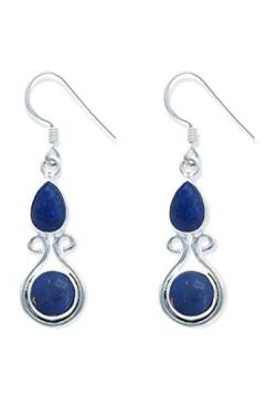 mantraroma Ohrringe 925 Silber Lapis Lazuli blauer Stein Edelstein Ohrhänger echt Silber Damen Sterling Silber Hänger Geschenk (MOH-088-06) von mantraroma