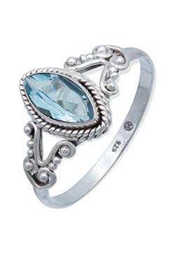 mantraroma Ring 925 Silber Blau Topas hellblauer Stein Edelstein echt Silber Damen Sterling Silber Geschenk (MRG-123-62-(56)) von mantraroma