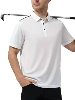 marami Herren-Polo-Shirts, kurzärmelig, Dry Fit, UV-Schutz, Golf-Polo-T-Shirt, feuchtigkeitsableitend, athletischer Kragen, Weiss/opulenter Garten, XX-Large von marami